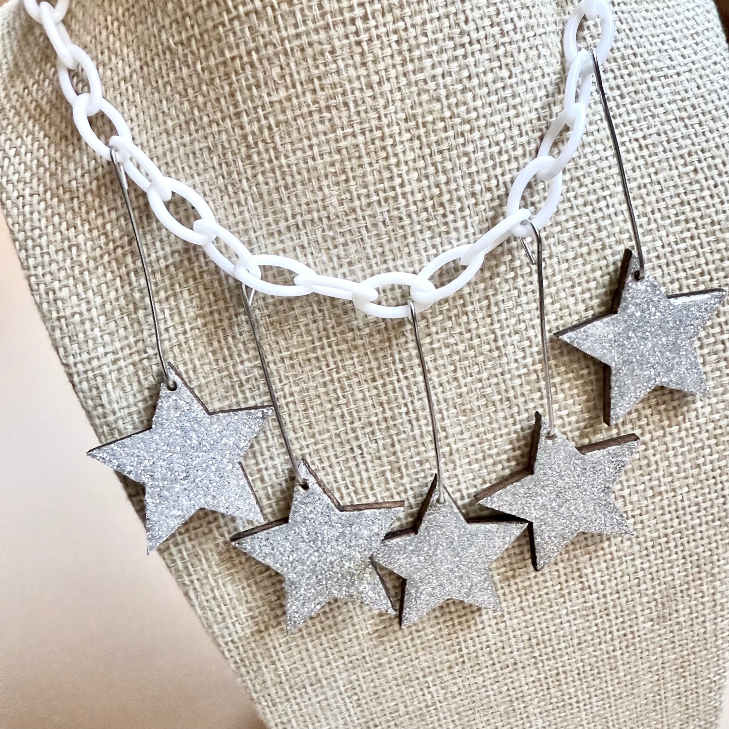 Silver stars necklace and optional matching earrings