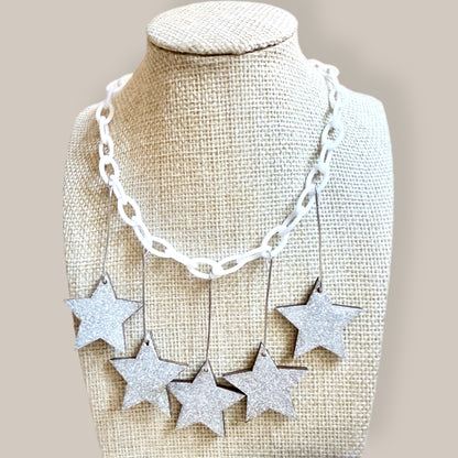 Silver stars necklace and optional matching earrings