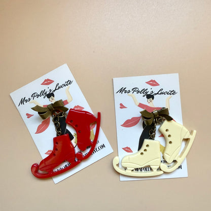 Winter Skating Bow boots brooch