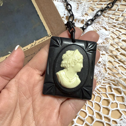 Victorian mourning jumbo cameo pendant