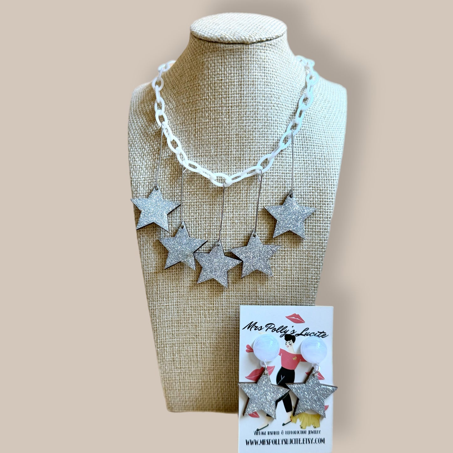 Silver stars necklace and optional matching earrings