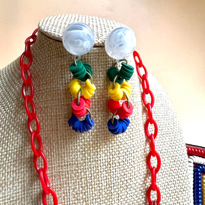 Plastic primary necklace and optional matching earrings