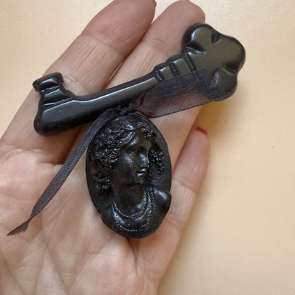 Victorian mourning brooch Key and cameo pendant inspired