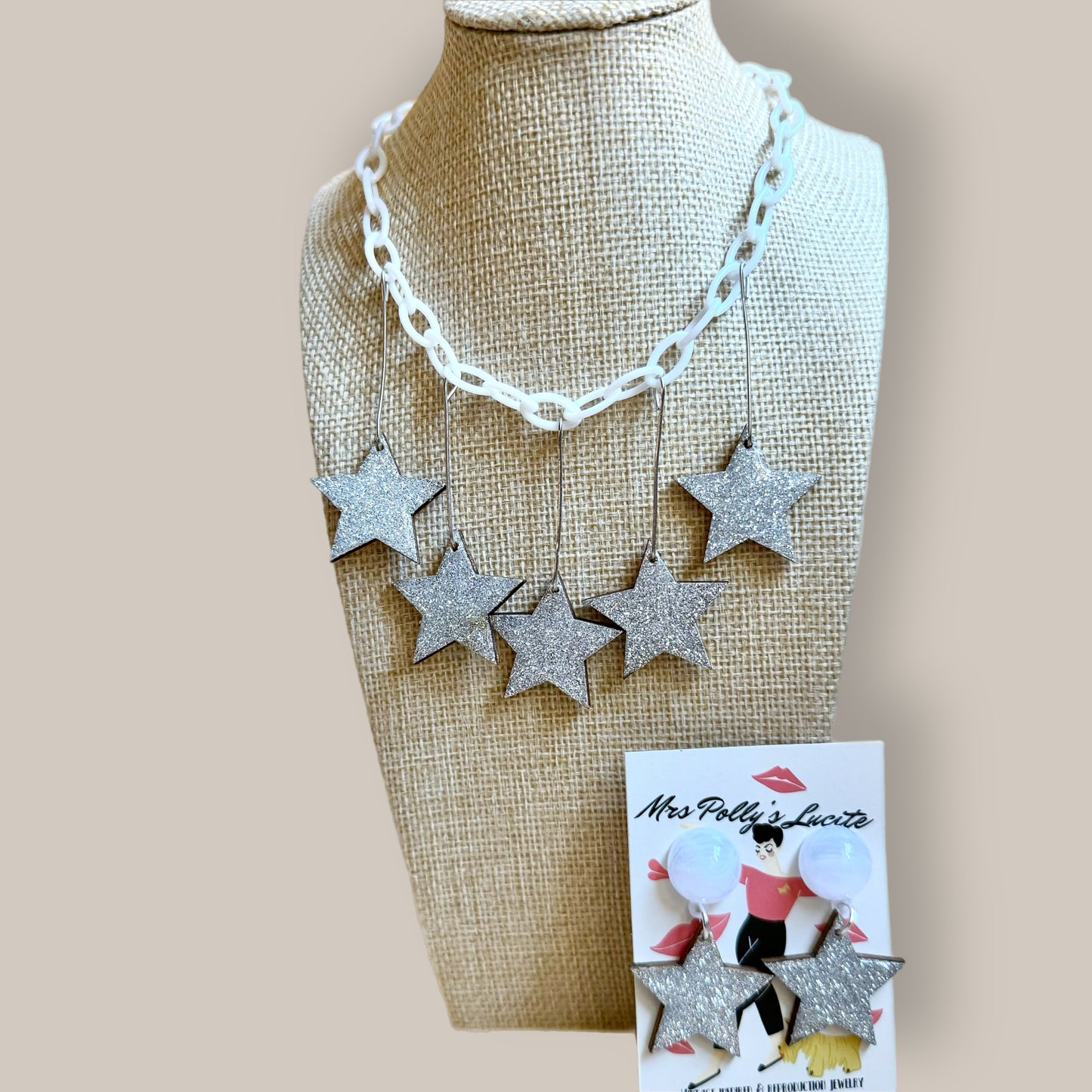 Silver stars necklace and optional matching earrings