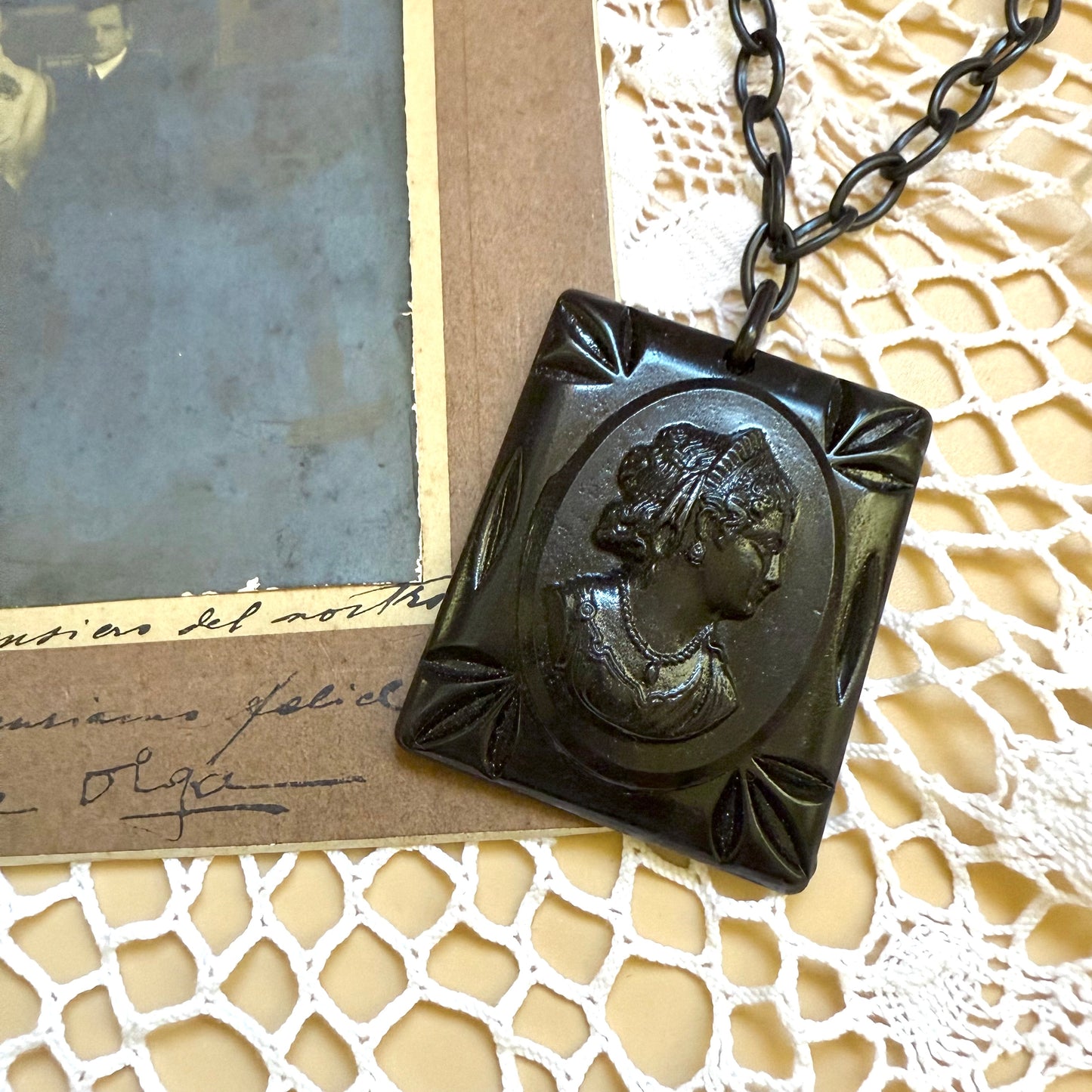 Victorian mourning jumbo cameo pendant