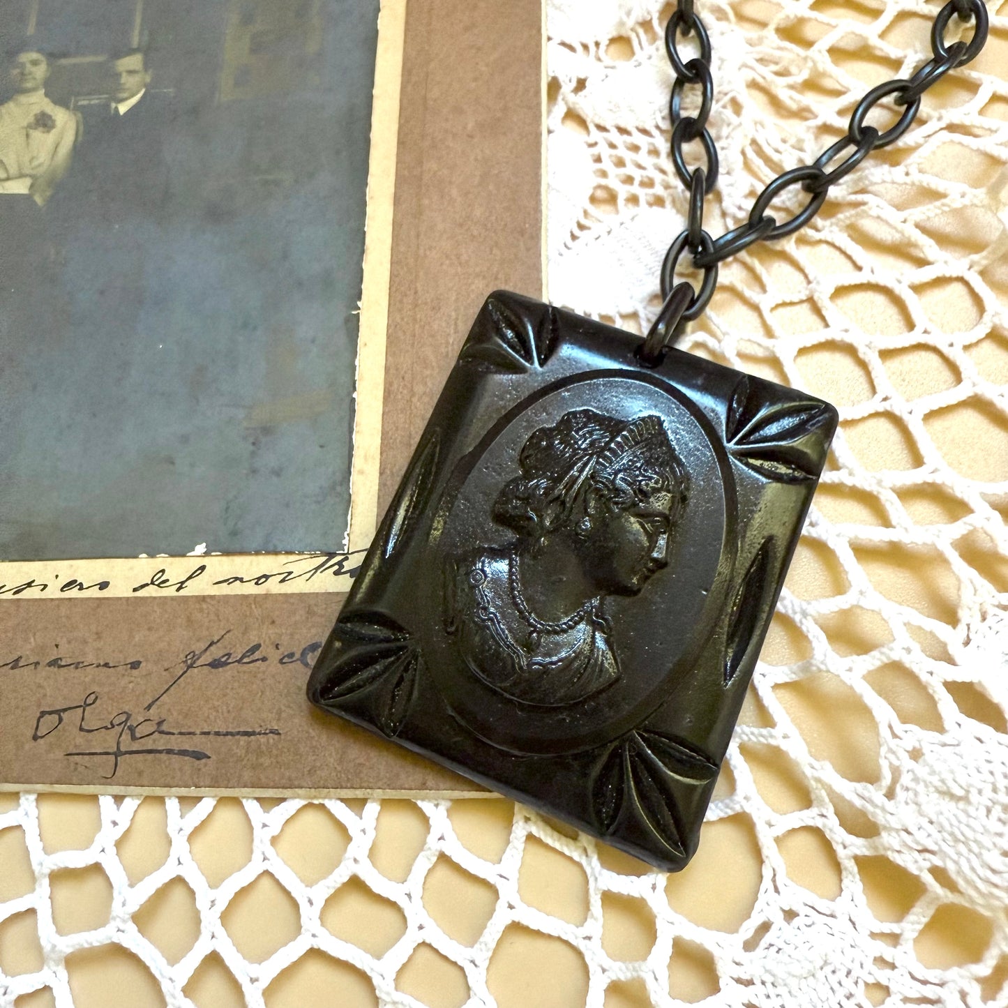 Victorian mourning jumbo cameo pendant