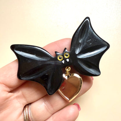 BARGAIN Spook-tacular Heart Locket Bat Brooch