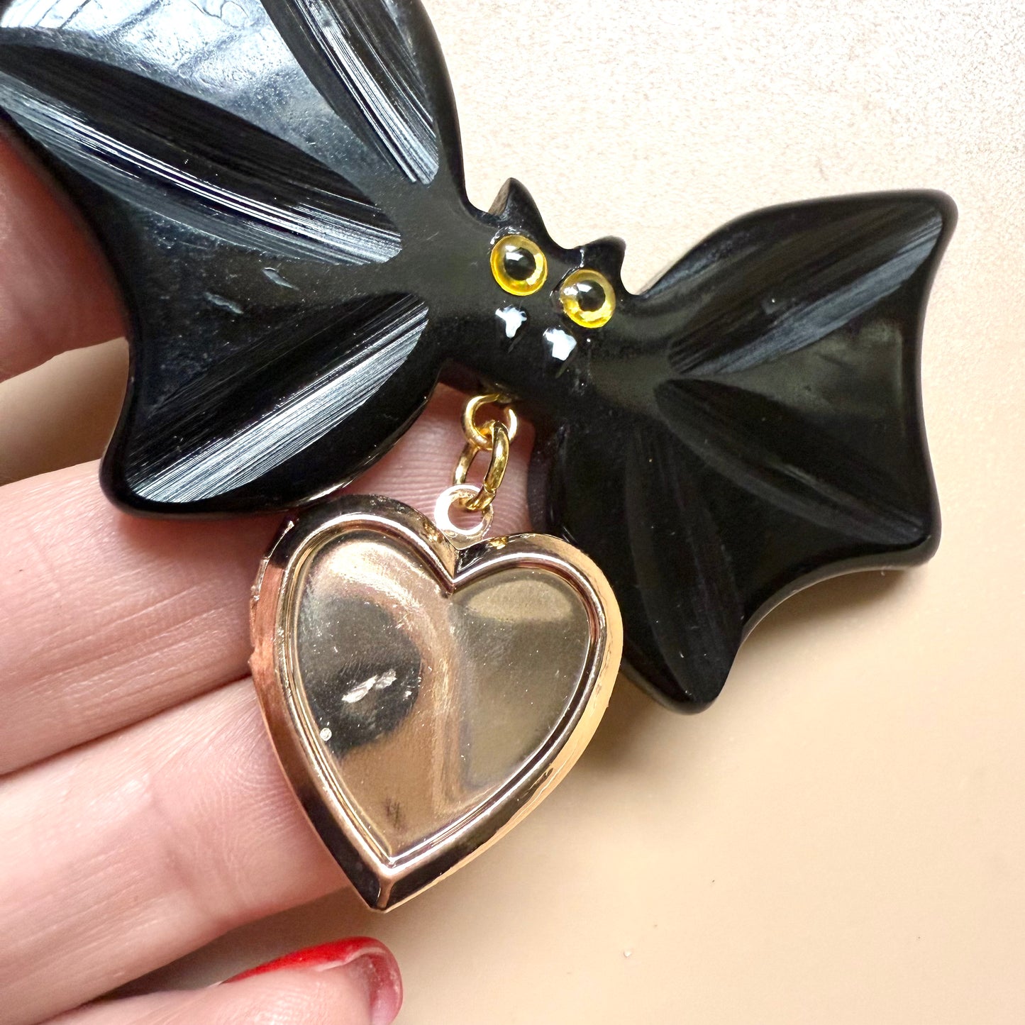 BARGAIN Spook-tacular Heart Locket Bat Brooch