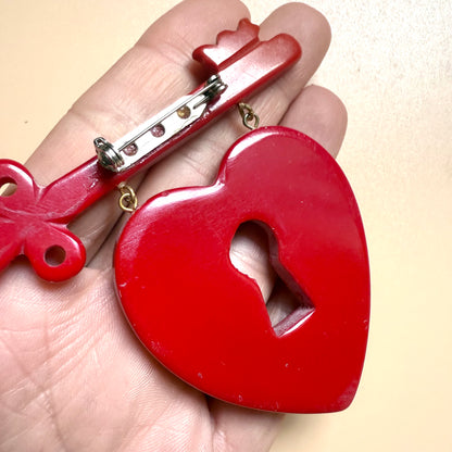 BARGAIN Heart and key brooch