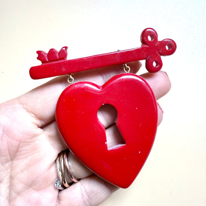 BARGAIN Heart and key brooch