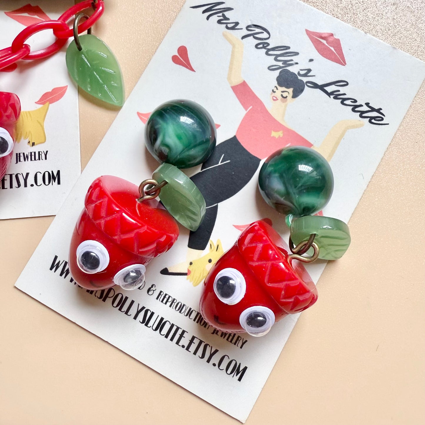 Funny Acorns resin brooch with optional matching earrings