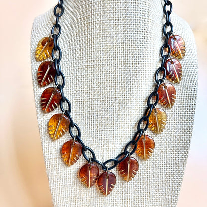 Tortoise leaves Resin Necklace with optional Matching Earrings