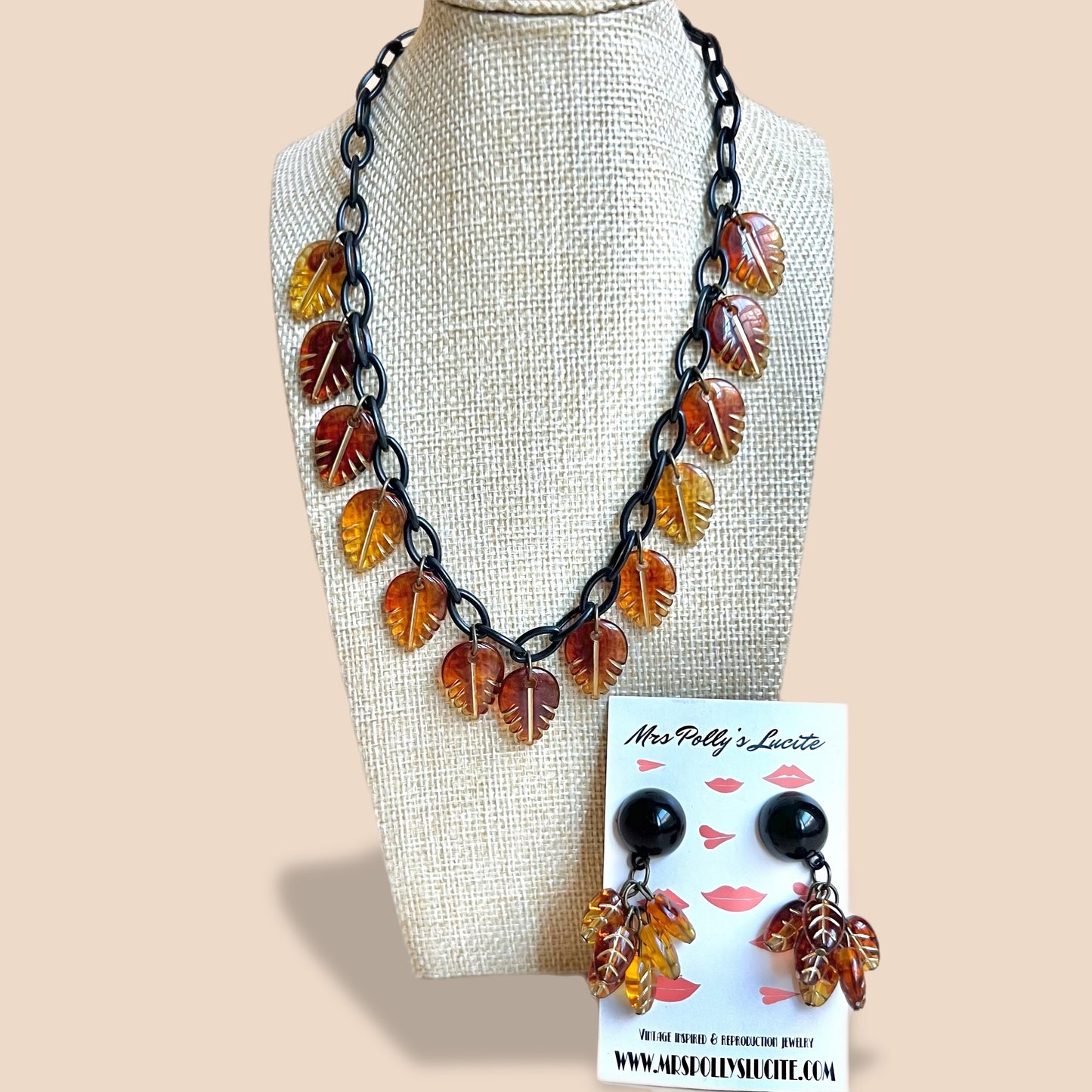 Tortoise leaves Resin Necklace with optional Matching Earrings