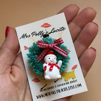 Christmas Snowman wreath brooch