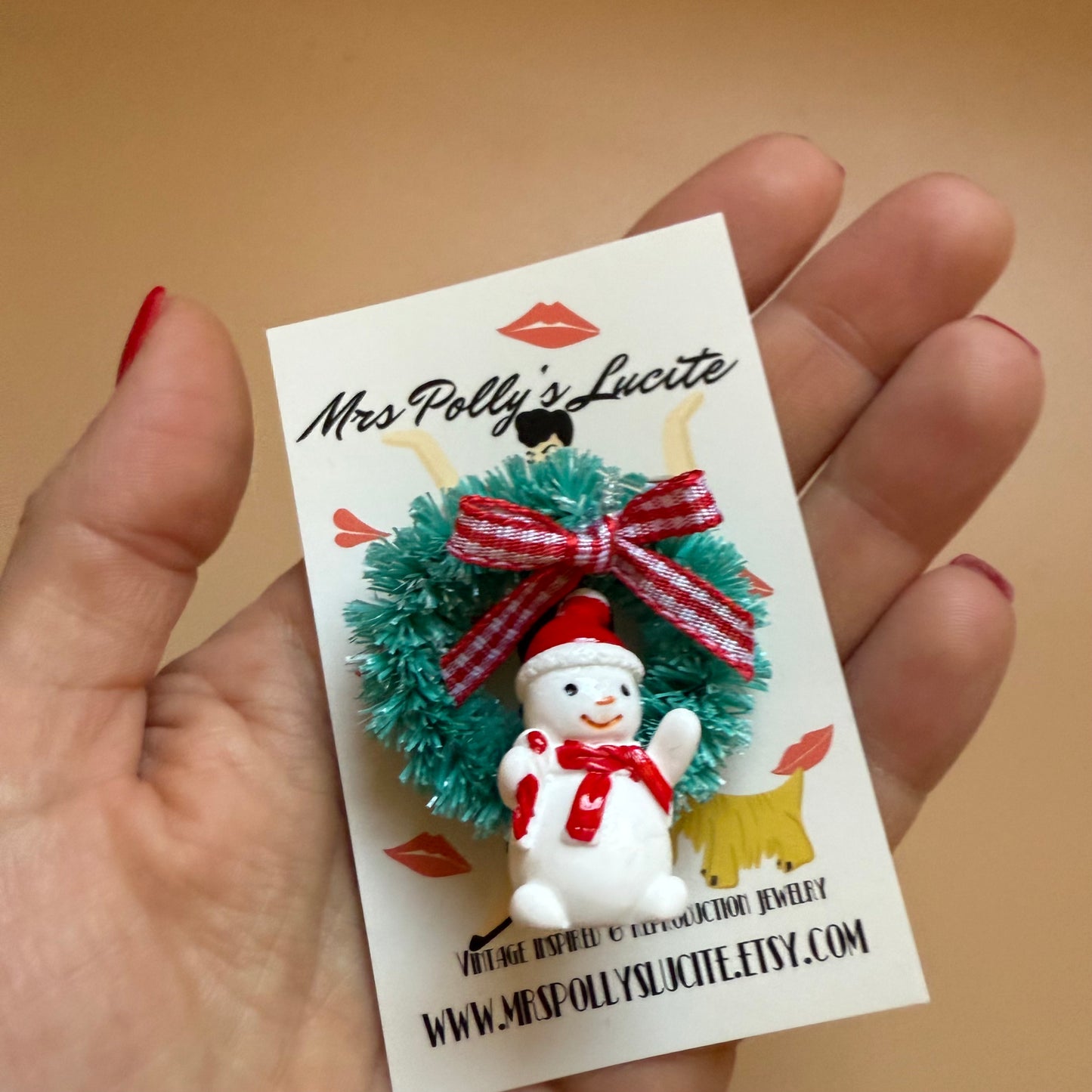 Christmas Snowman wreath brooch