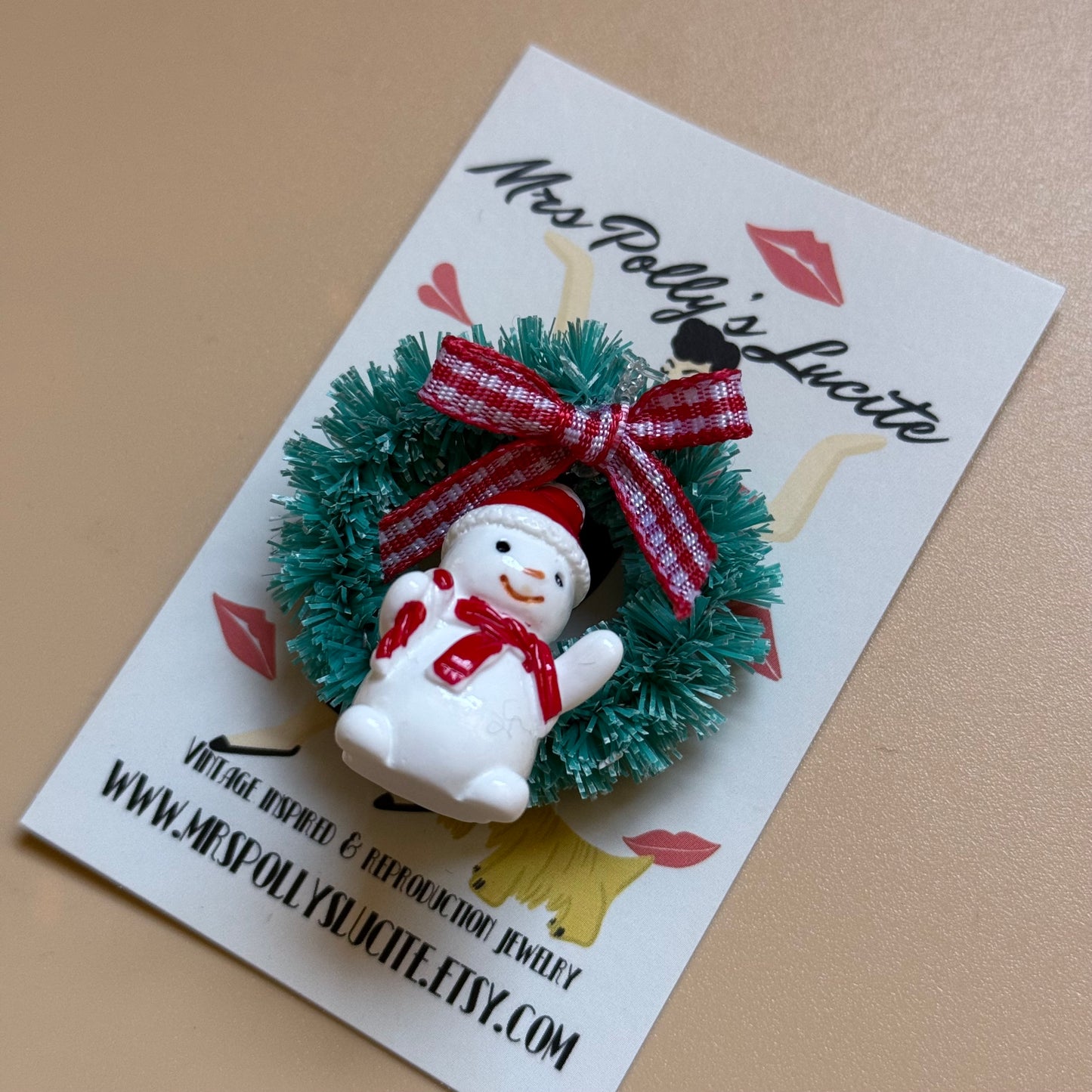 Christmas Snowman wreath brooch