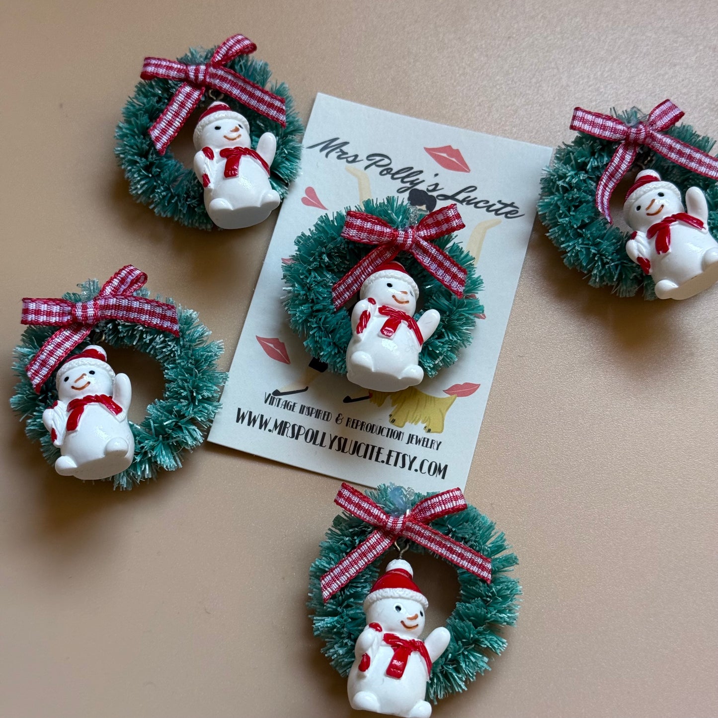 Christmas Snowman wreath brooch