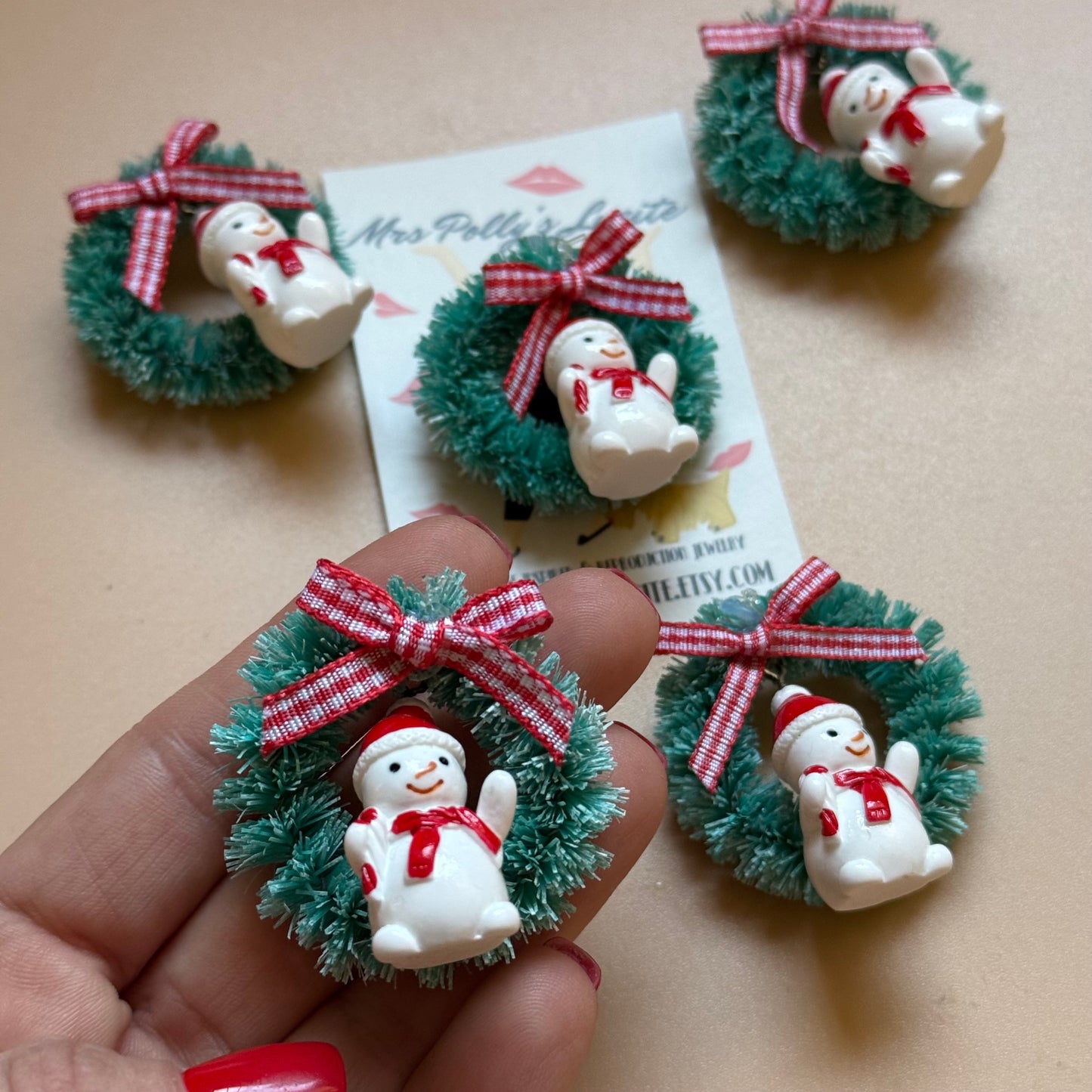 Christmas Snowman wreath brooch