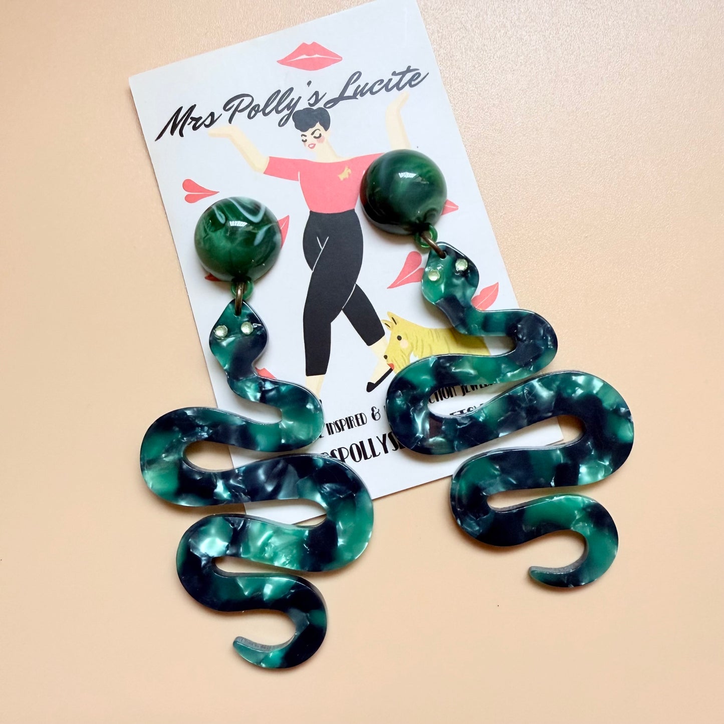 Green snake earrings