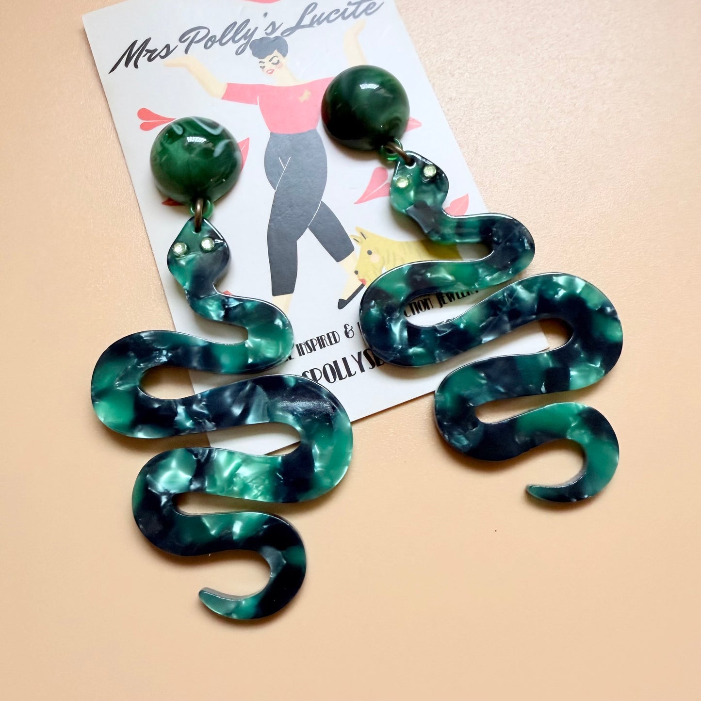 Green snake earrings