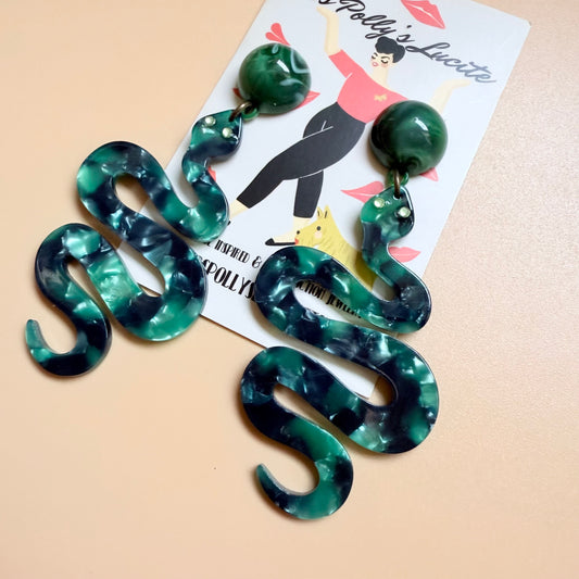 Green snake earrings