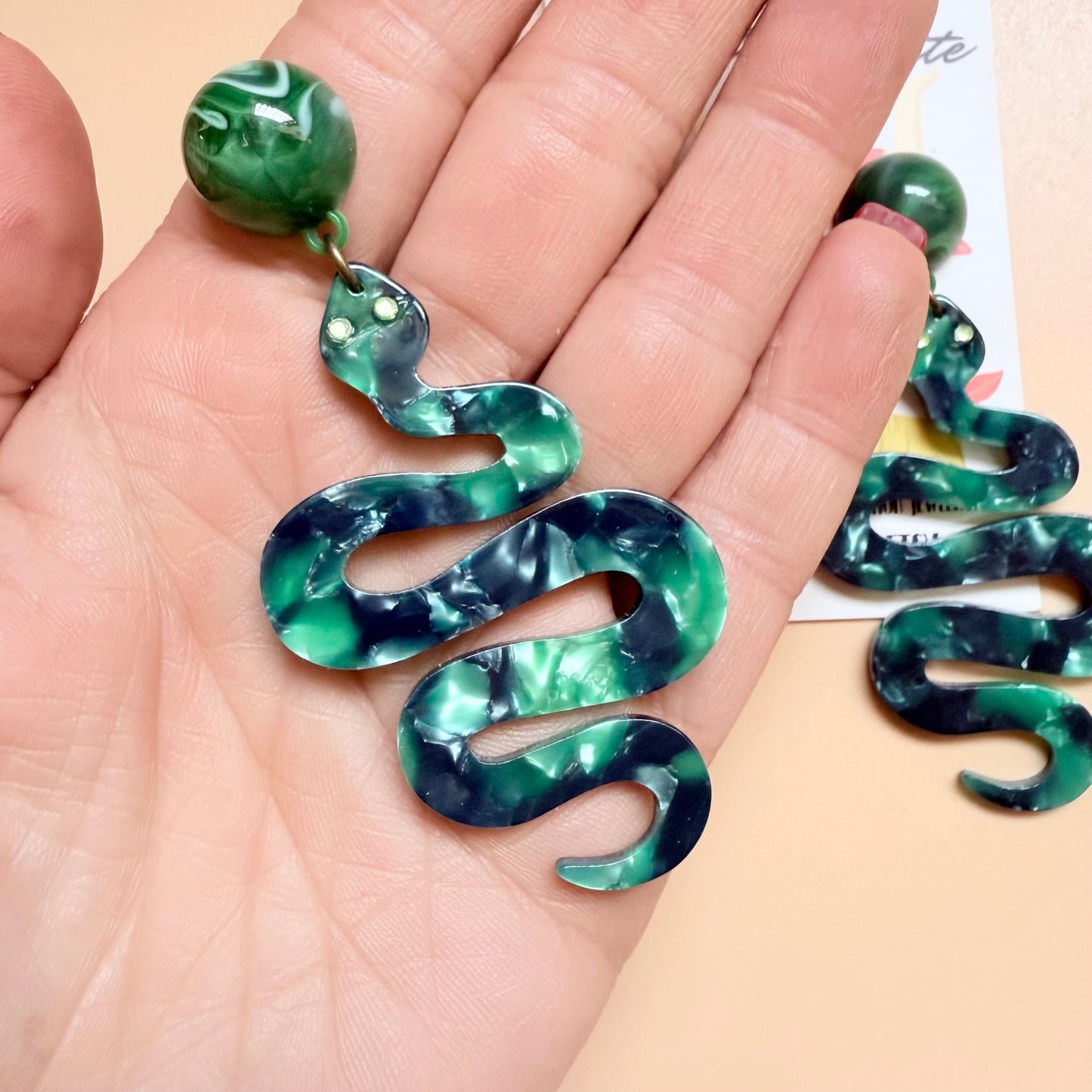 Green snake earrings