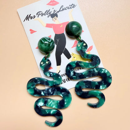 Green snake earrings