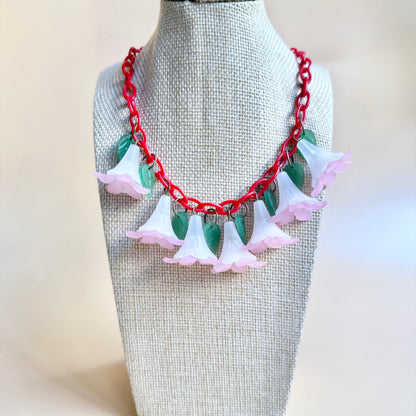 Red flower Necklace and optional matching earrings