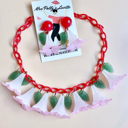 Red flower Necklace and optional matching earrings