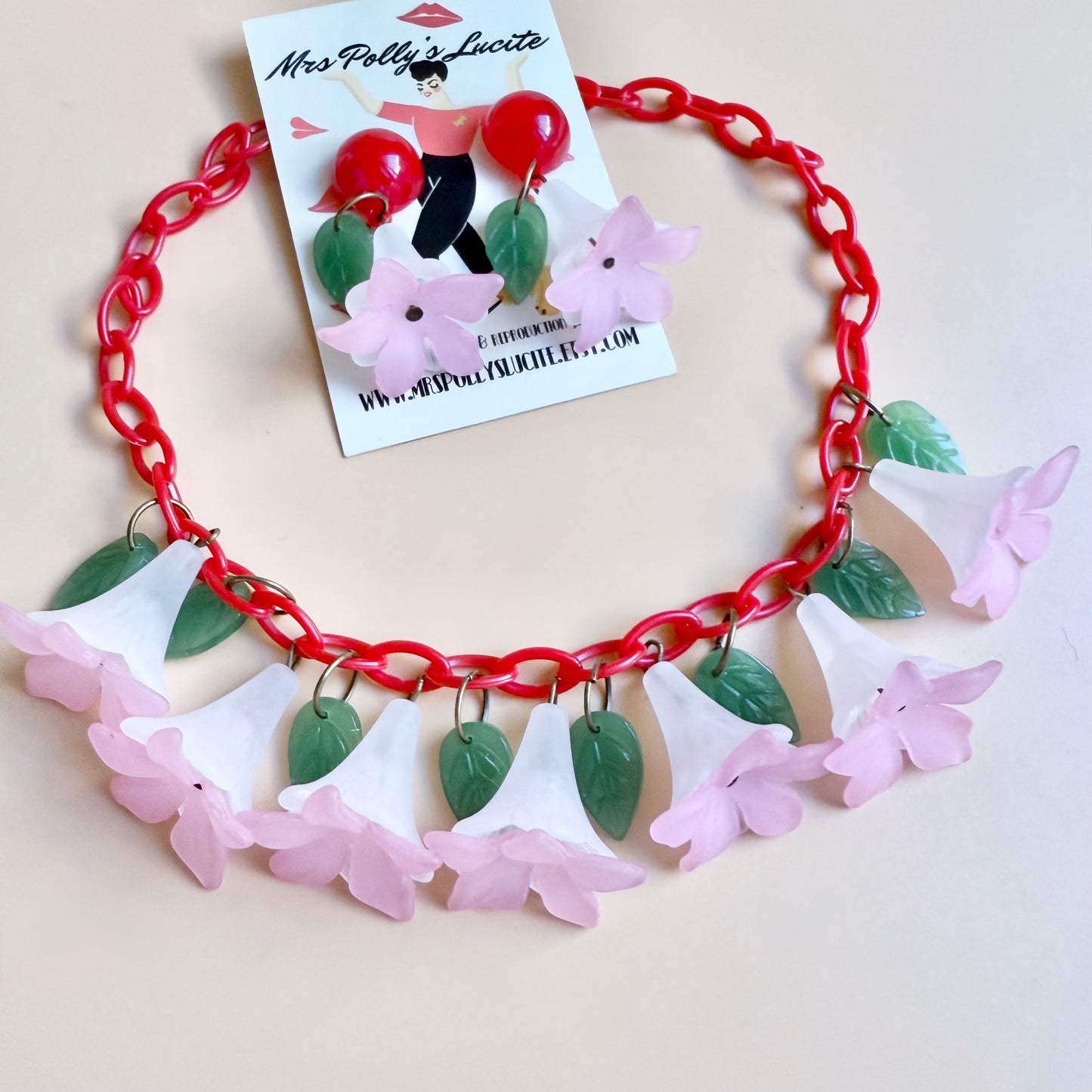 Red flower Necklace and optional matching earrings