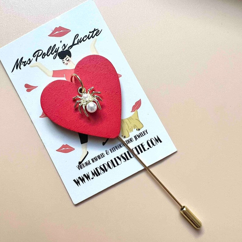 Spider Heart Stick Pin brooch