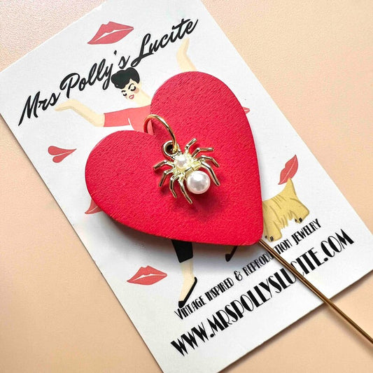 Spider Heart Stick Pin brooch