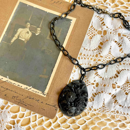 Victorian inspired mourning pendant Forget me not