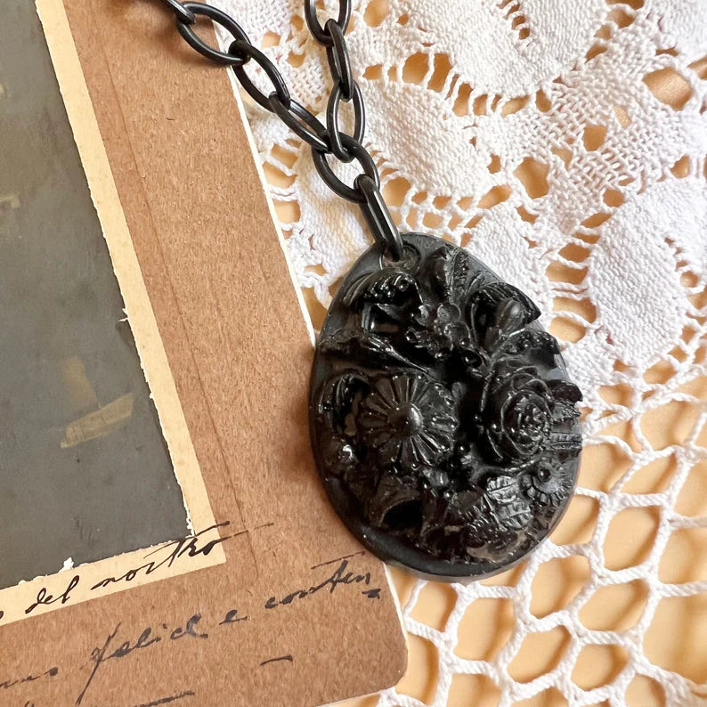 Victorian inspired mourning pendant Forget me not