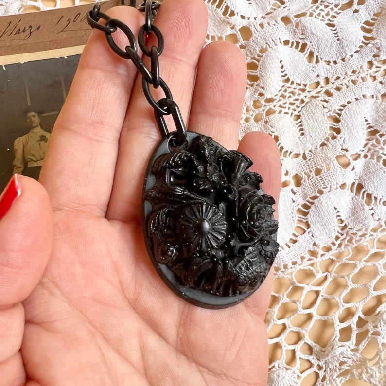 Victorian inspired mourning pendant Forget me not