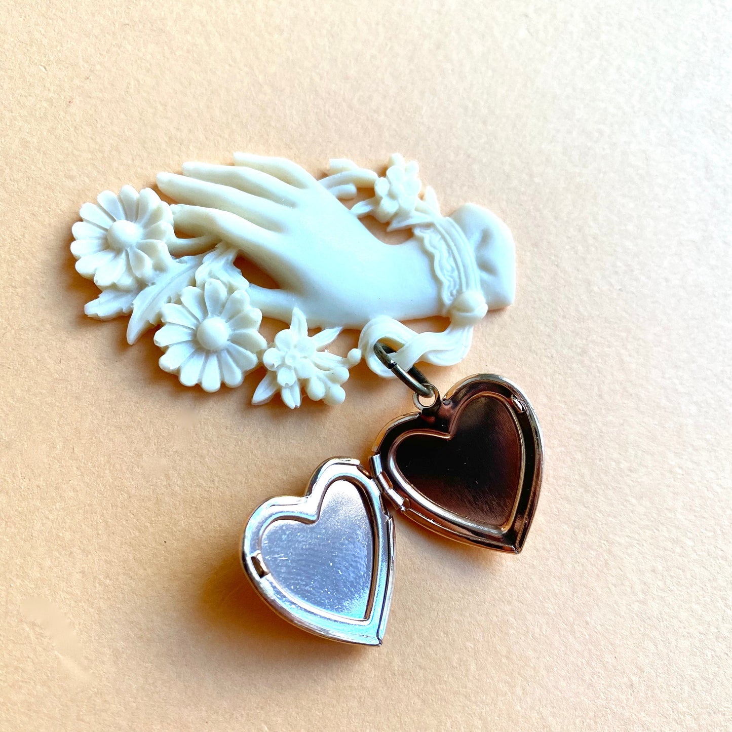 Victorian Mourning Hand and optional Heart Locket pin brooch