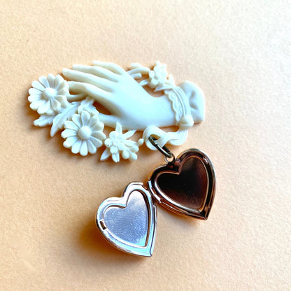 Victorian Mourning Hand and optional Heart Locket pin brooch