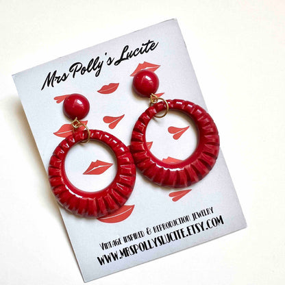 Red Twist Resin Hoop Earrings