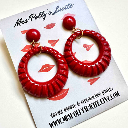 Red Twist Resin Hoop Earrings