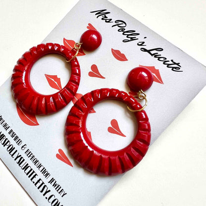 Red Twist Resin Hoop Earrings