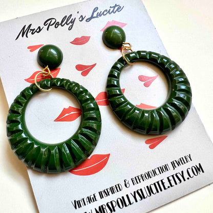 Green Twist Resin Hoop Earrings