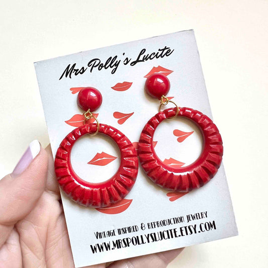 Red Twist Resin Hoop Earrings