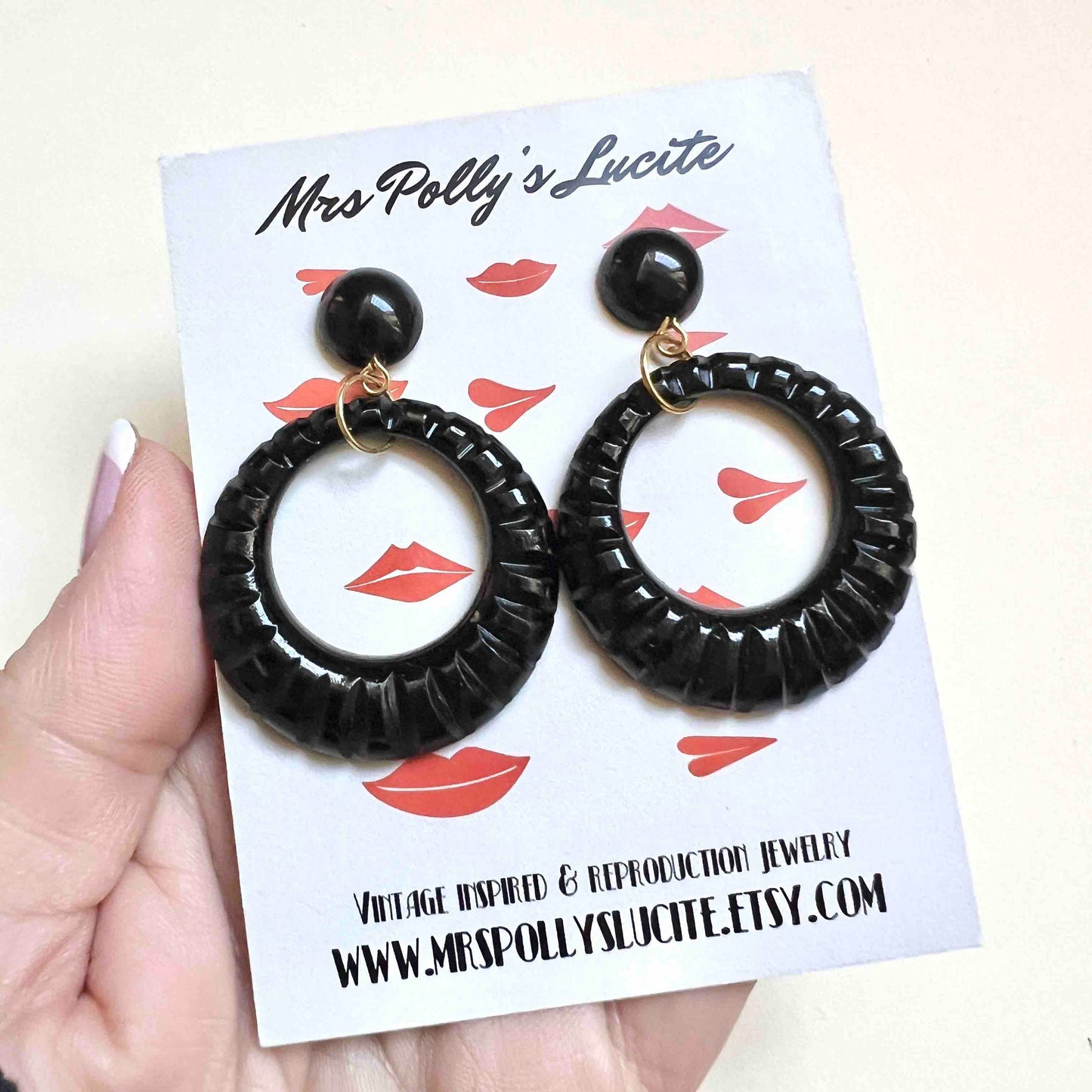 Black Twist Resin Hoop Earrings