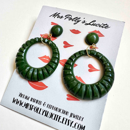 Green Twist Resin Hoop Earrings