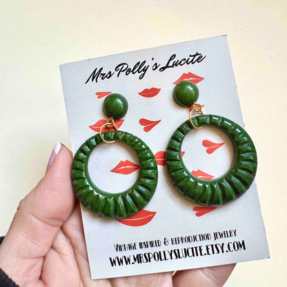 Green Twist Resin Hoop Earrings