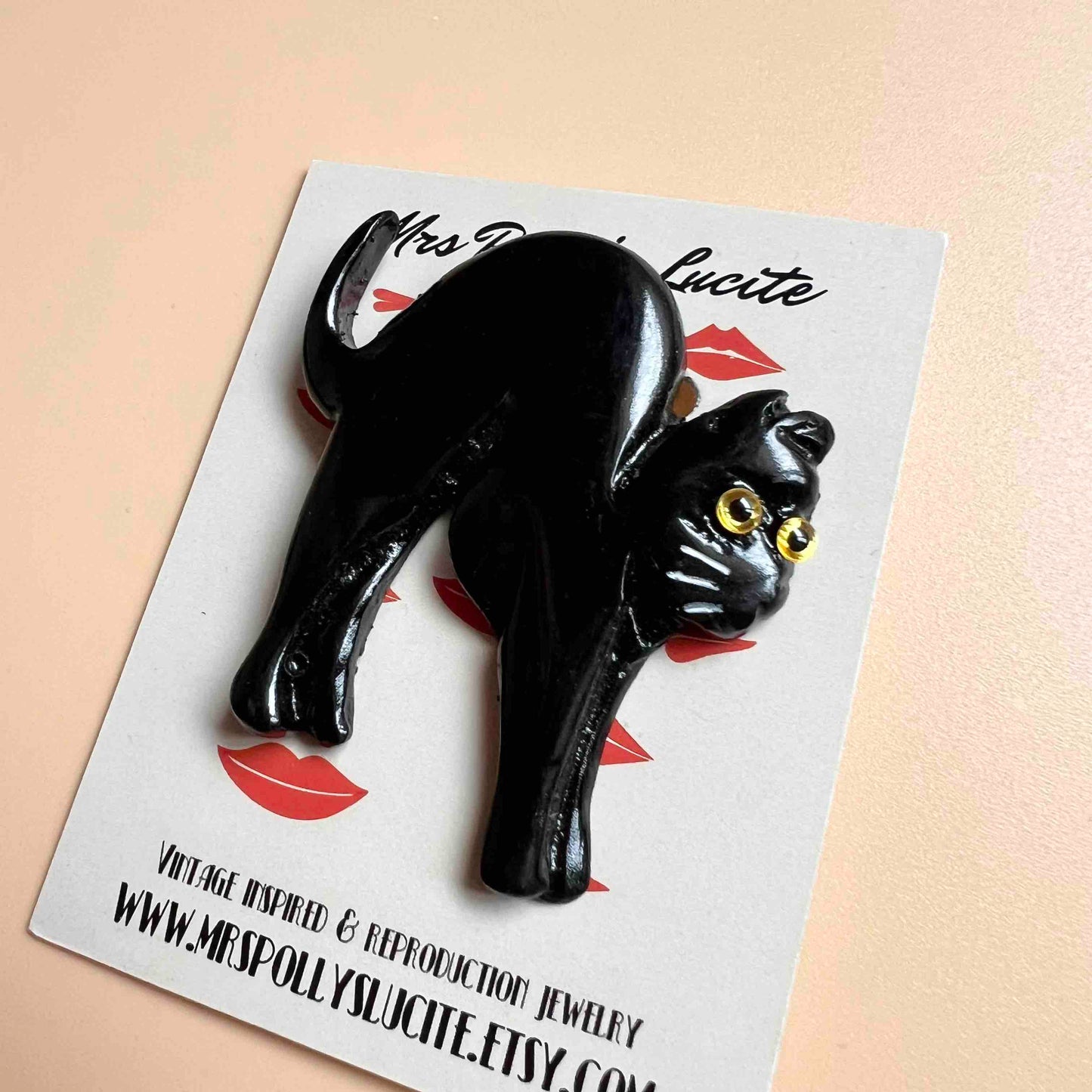 Scared Black Cat Resin Brooch