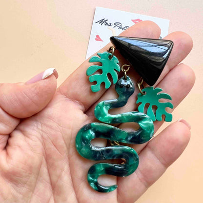 Monstera Snake Acetate Resin brooch