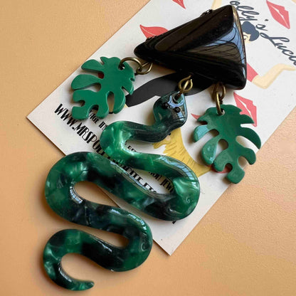 Monstera Snake Acetate Resin brooch