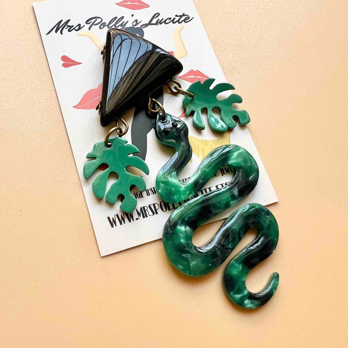 Monstera Snake Acetate Resin brooch