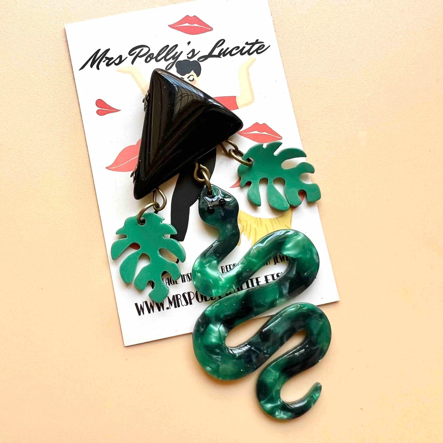 Monstera Snake Acetate Resin brooch